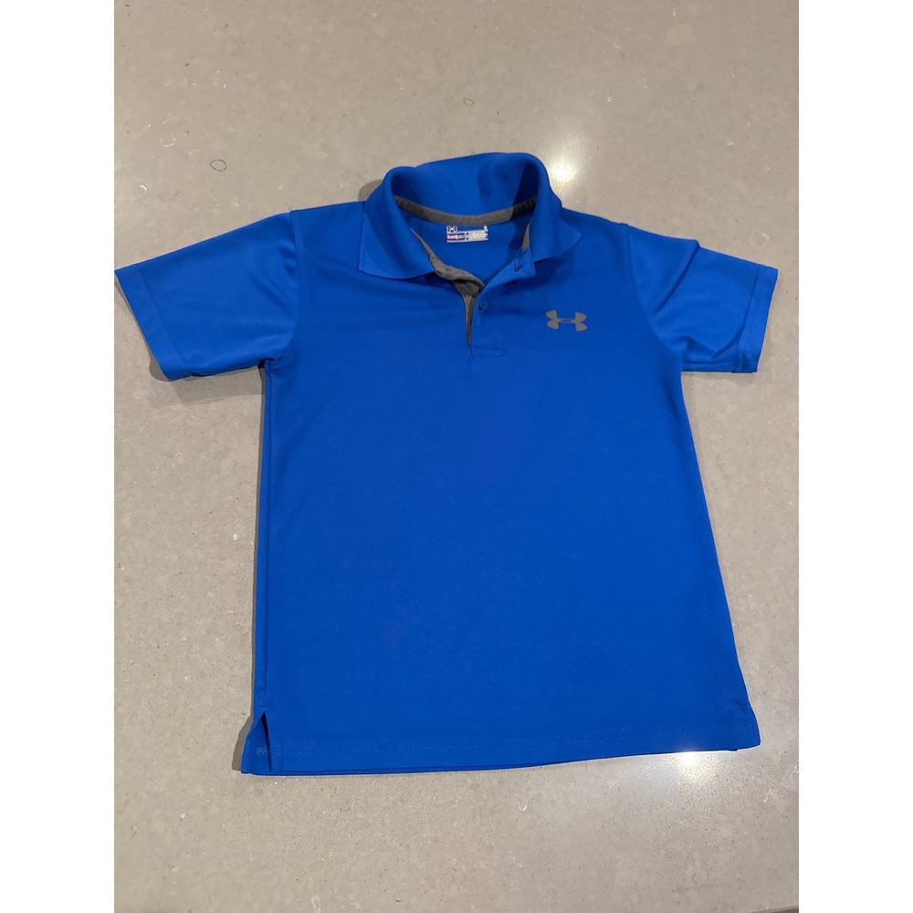 Under Armour HeatGear Polo Shirt Kids Size 6 Blue Athletic Training